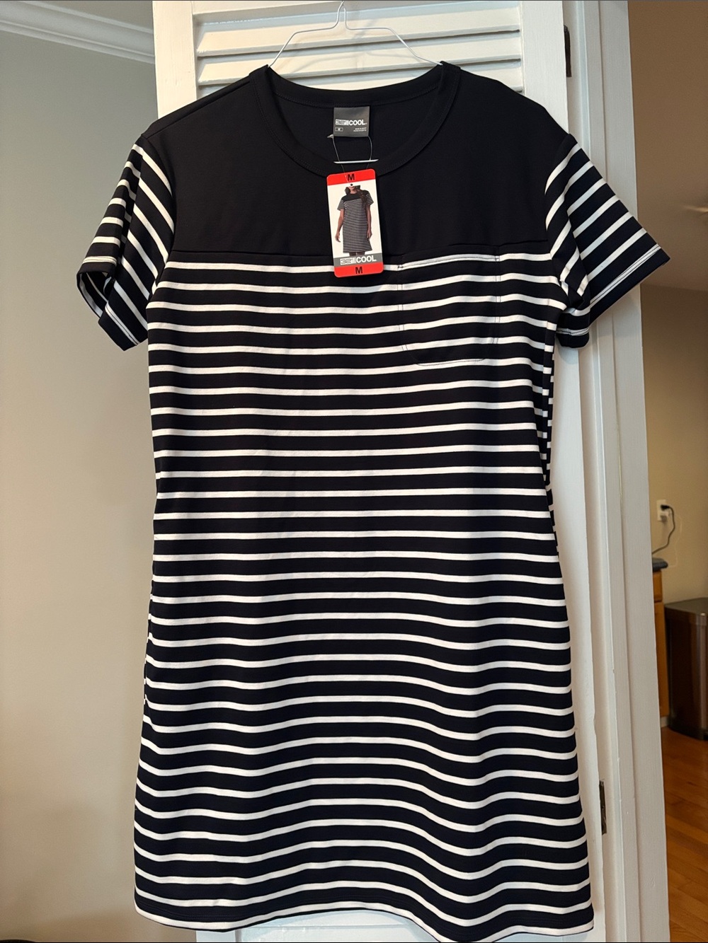 NWT Size M Navy & White Striped Casual Shift Dress - 32 Degrees Cool